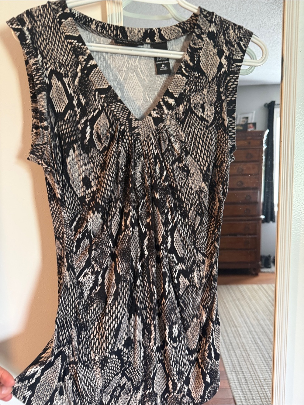 New York & Company Black and Tan Snake-Print V-Neck Camisole
